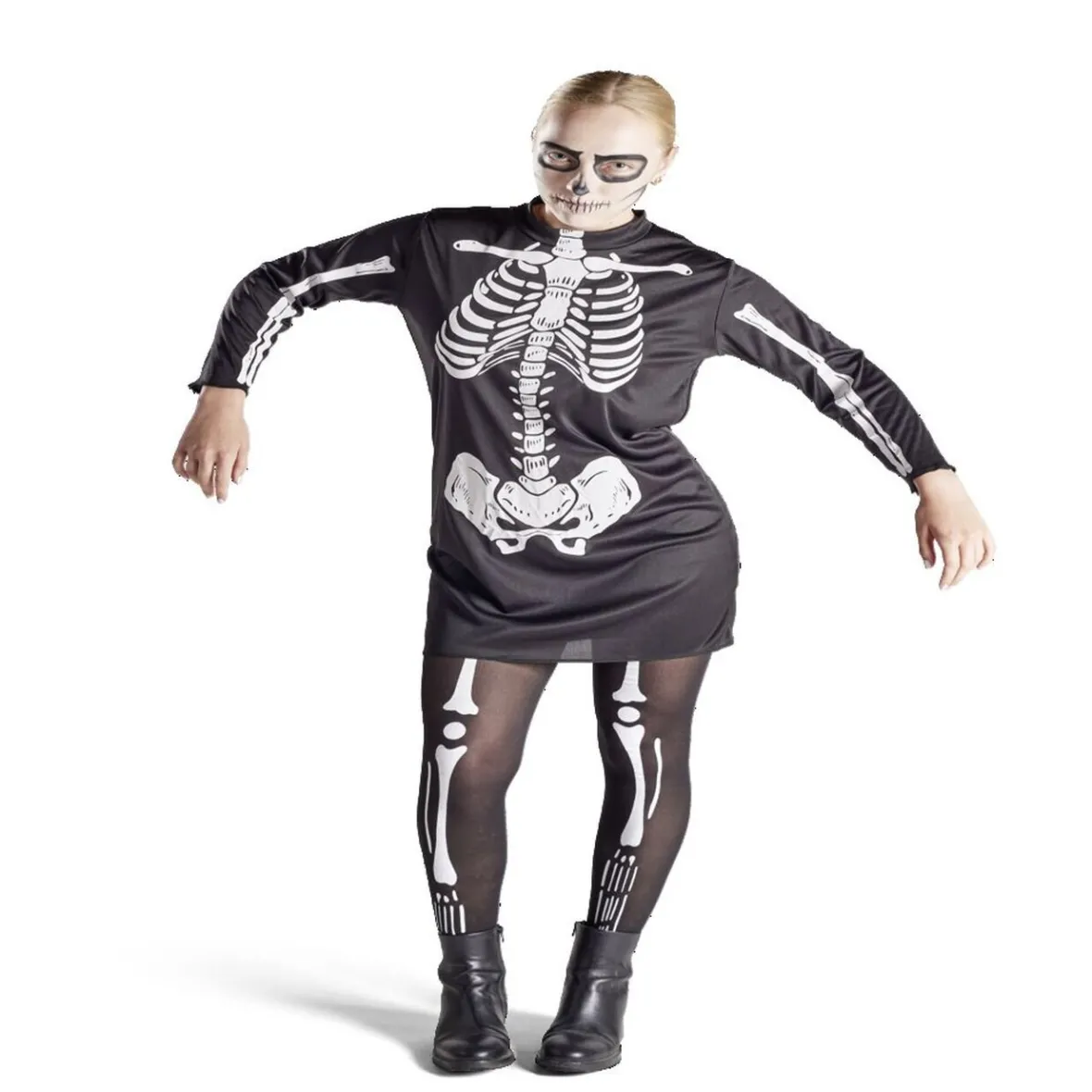 Déguisement adulte Halloween squelette tunique noir et blanc - Taille L-Gifi Clearance