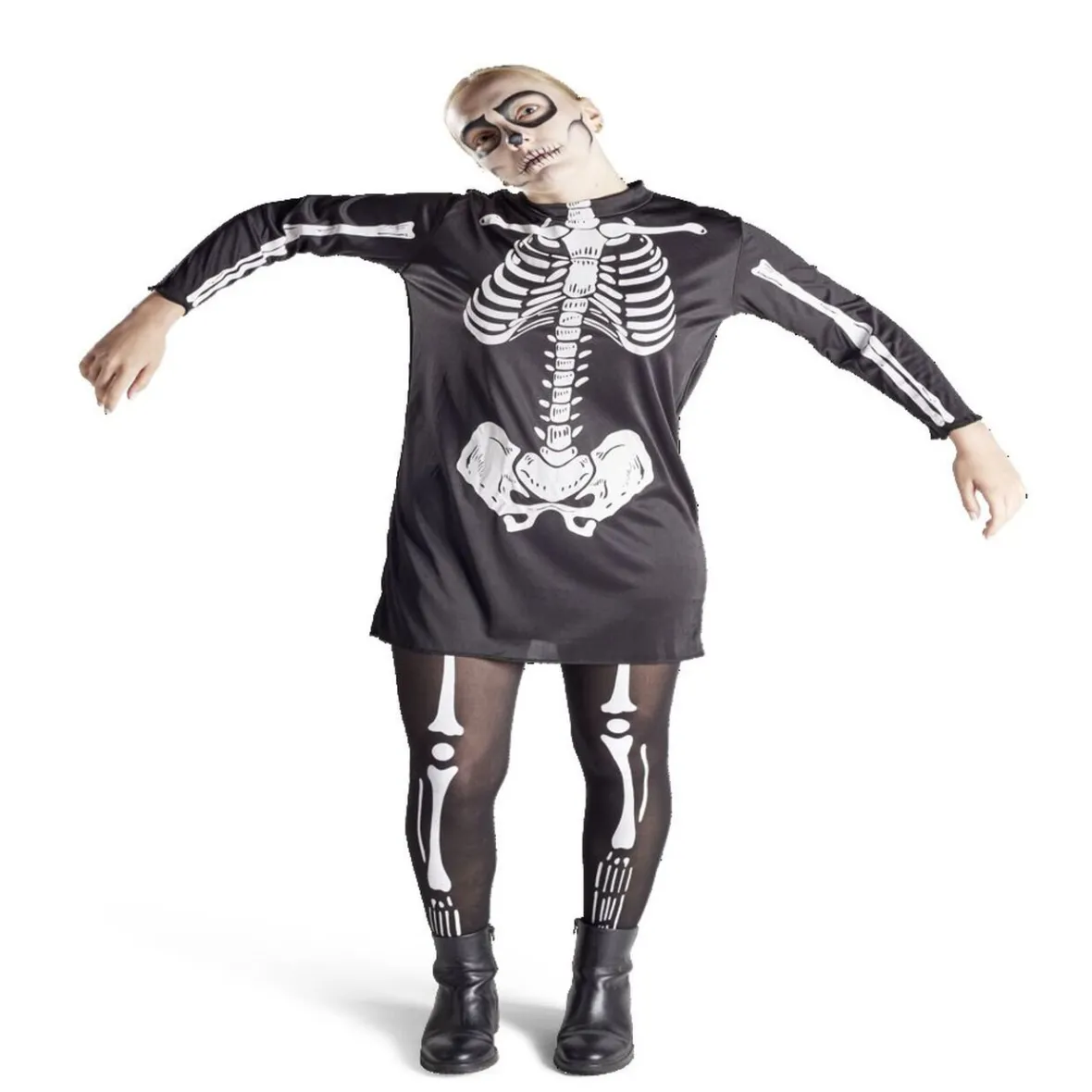 Déguisement adulte Halloween squelette tunique noir et blanc - Taille L-Gifi Clearance