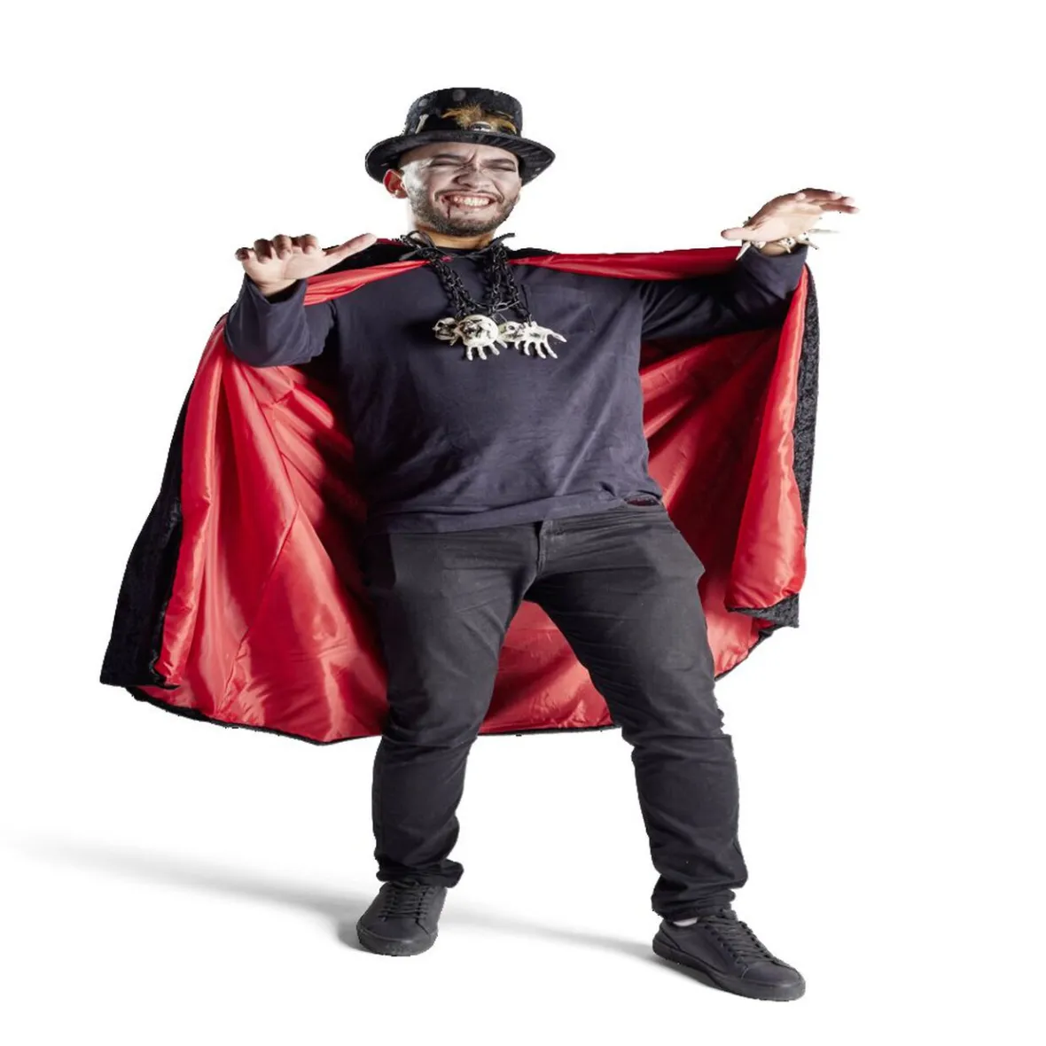 Déguisement adulte magicien cape noir et rouge - Taille unique-Gifi New