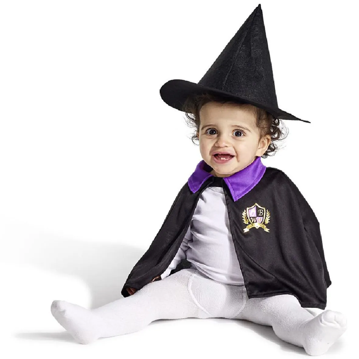 Déguisement bébé Halloween petit sorcier cape et chapeau noir violet-Gifi