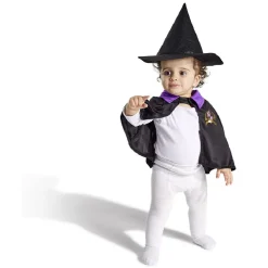 Déguisement bébé Halloween petit sorcier cape et chapeau noir violet-Gifi