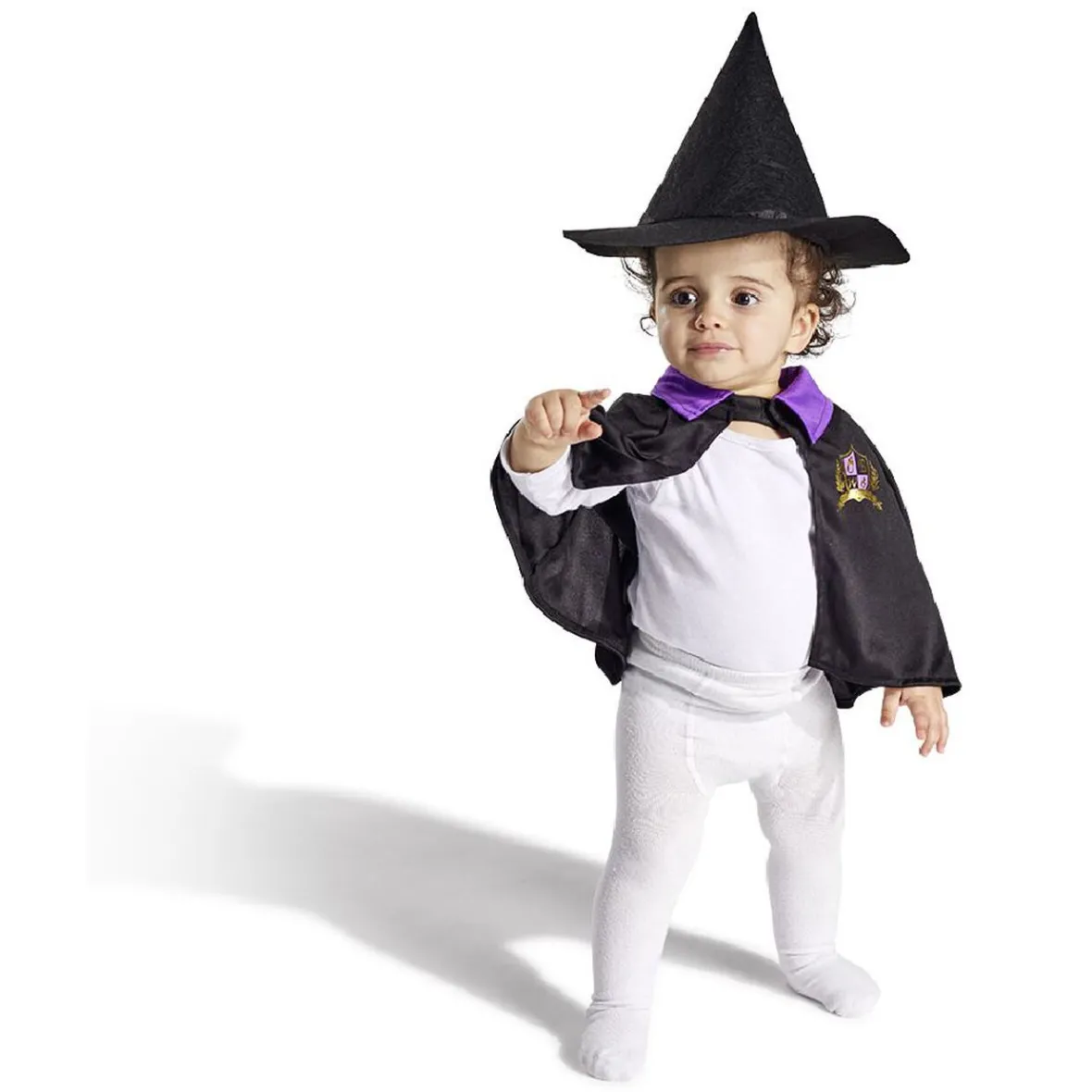Déguisement bébé Halloween petit sorcier cape et chapeau noir violet-Gifi