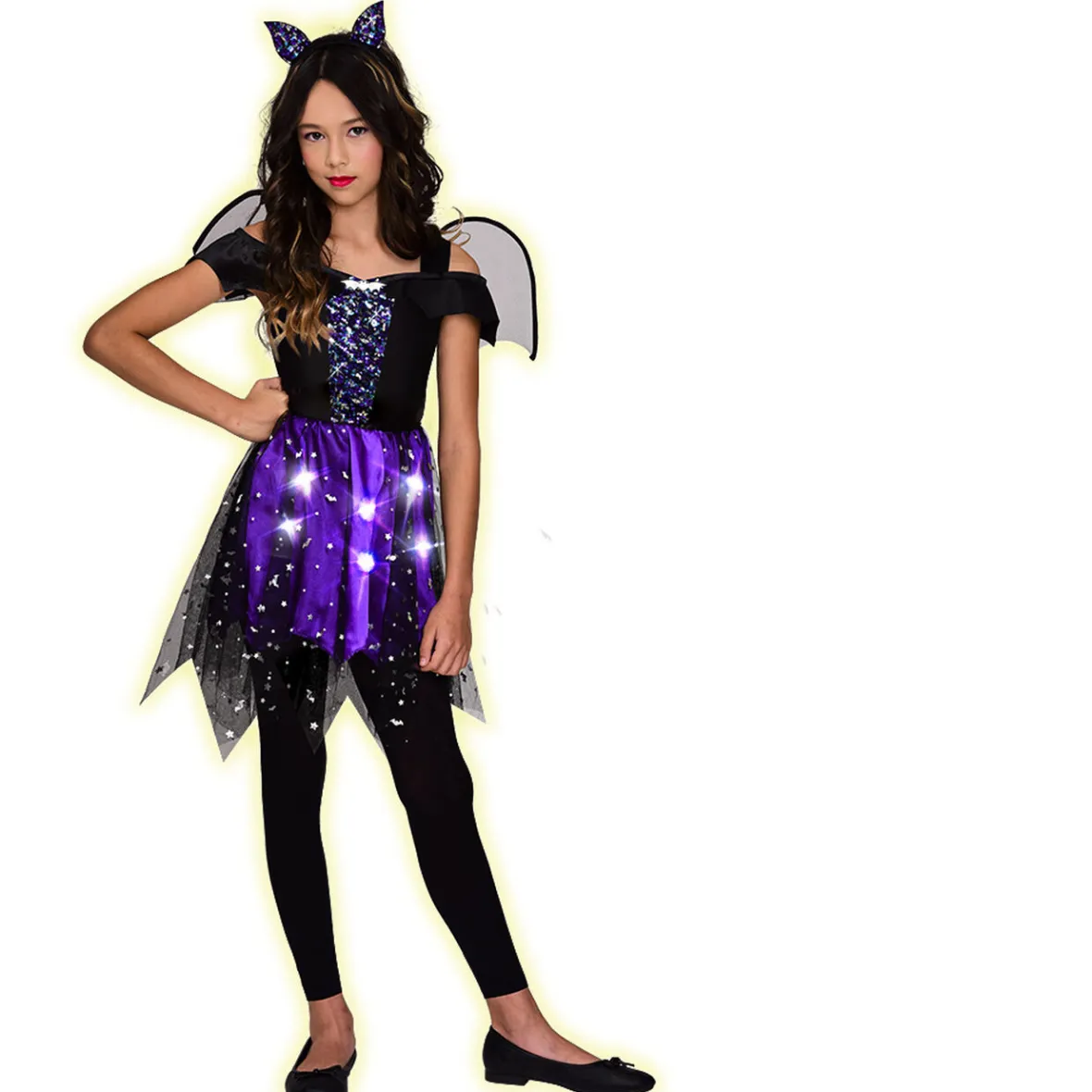 Déguisement enfant Halloween robe chauve souris lumineuse 4/6 ans-Gifi New