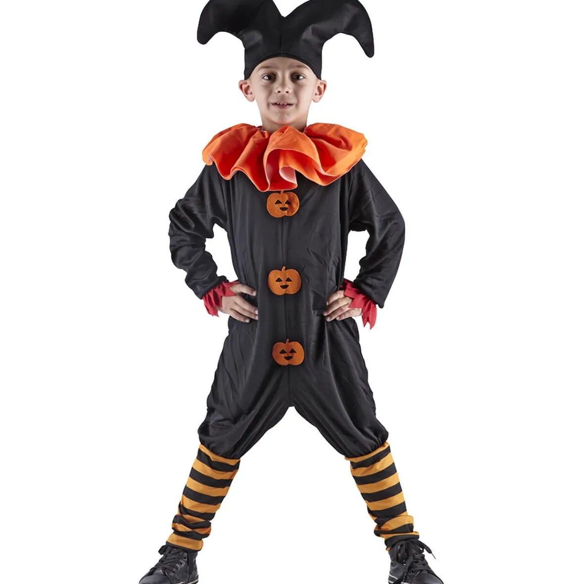 Déguisement enfant Halloween bouffon noir et orange 7/10 ans-Gifi Outlet