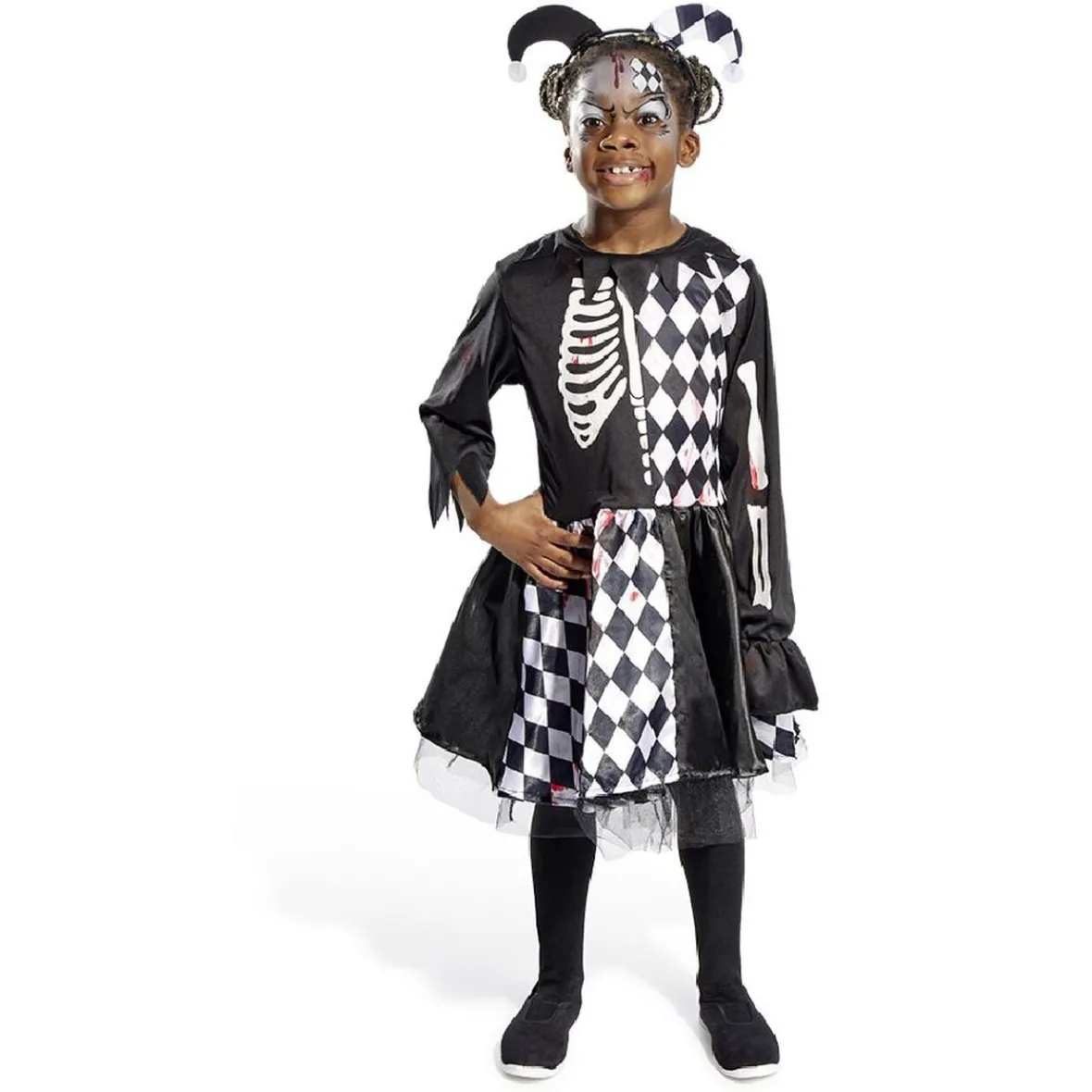 Déguisement enfant Halloween arlequin noir et blanc robe 4/6ans-Gifi Online