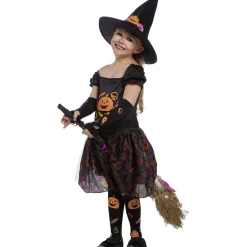 Déguisement enfant Halloween sorcière robe chapeau accessoires 3/4ans-Gifi