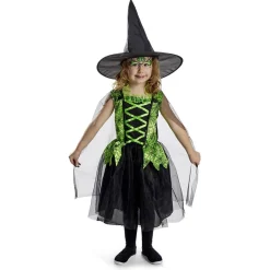 Déguisement enfant Halloween sorcière robe chapeau noir vert 7/10ans-Gifi