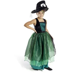 Déguisement enfant Halloween sorcière robe chapeau noir vert 7/10ans-Gifi Outlet