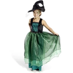 Déguisement enfant Halloween sorcière robe chapeau noir vert 7/10ans-Gifi Outlet