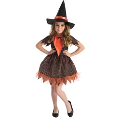 Déguisement fille Halloween sorcière noir et orange 7/10 ans-Gifi Online