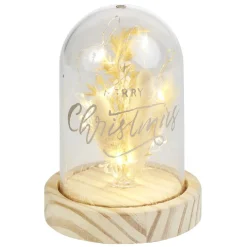 Dôme fleurs séchées sous cloche Merry Christmas à LED Ø9xH13cm-Gifi Outlet