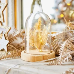 Dôme lumineux à poser fleur pailletée dorée Ø9xH11cm-Gifi Online
