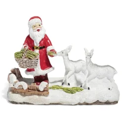 Enclos à rennes avec Père Noël rouge et blanc en résine-Gifi Outlet