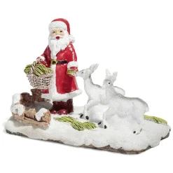 Enclos à rennes avec Père Noël rouge et blanc en résine-Gifi Outlet