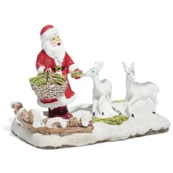 Enclos à rennes avec Père Noël rouge et blanc en résine-Gifi Outlet