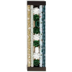 Ensemble papier cadeau Noël 2m x4 avec noeud x7 ruban x2 vert et blanc-Gifi Clearance
