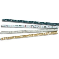 Ensemble papier cadeau Noël 2m x4 avec noeud x7 ruban x2 vert et blanc-Gifi Clearance