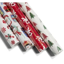 Ensemble papier cadeau Noël 2m x4 avec noeud x7 ruban x3 rouge et blanc-Gifi Outlet