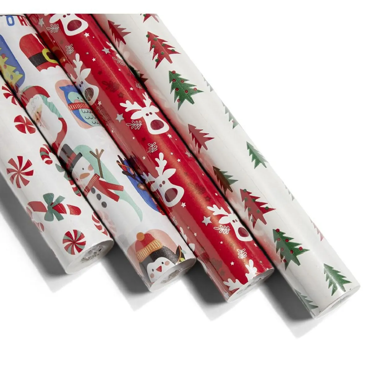 Ensemble papier cadeau Noël 2m x4 avec noeud x7 ruban x3 rouge et blanc-Gifi Outlet