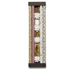 Ensemble papier cadeau Noël 2m x4 avec noeud x7 ruban x3 doré et blanc-Gifi Outlet