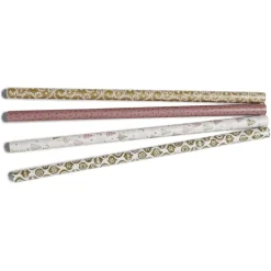 Ensemble papier cadeau Noël 2m x4 avec noeud x7 ruban x3 doré et blanc-Gifi Outlet