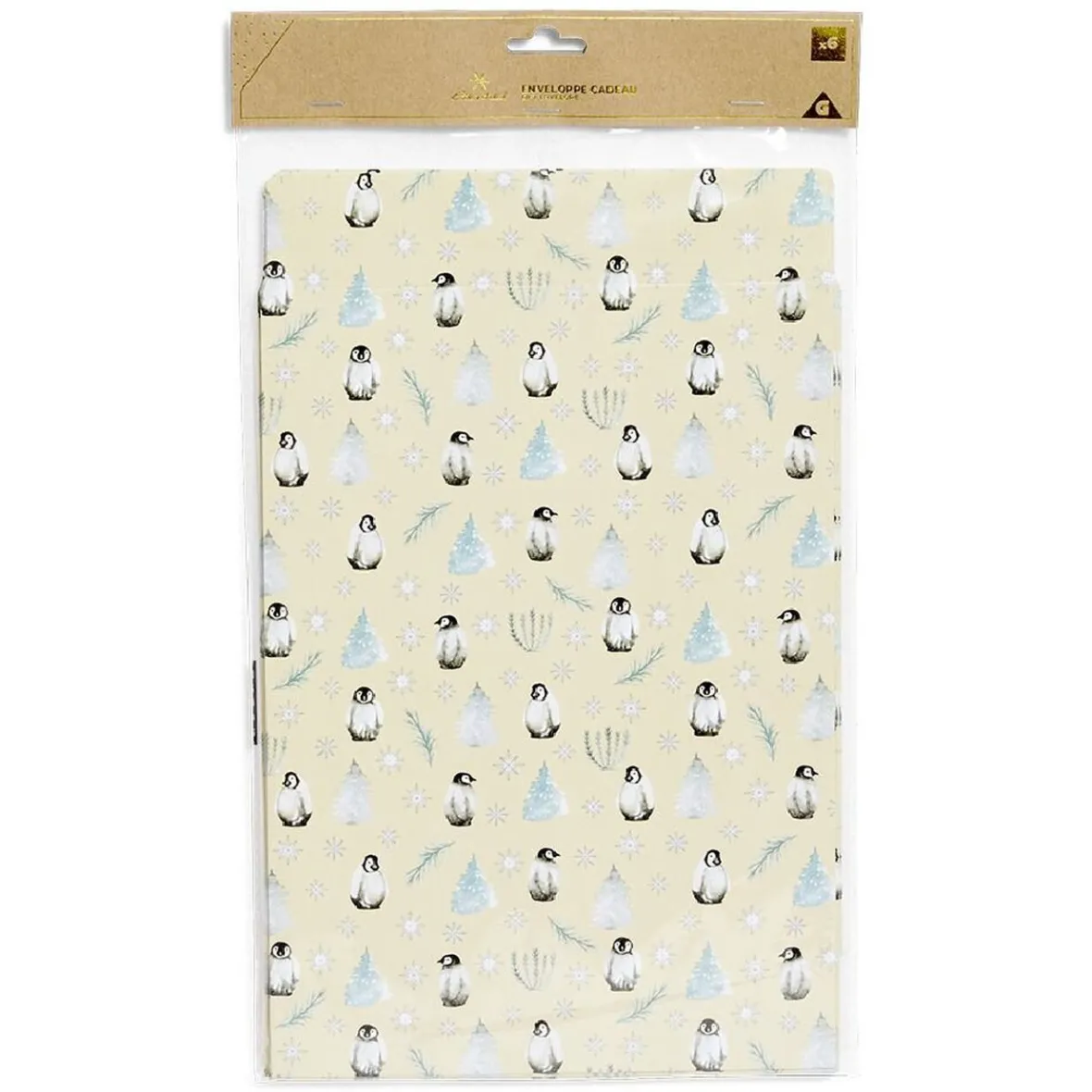 Enveloppe cadeau papier Noël motif pingouin x6 - 20x8xH28cm-Gifi