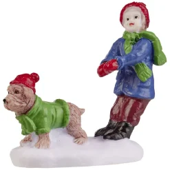 Figurine de Noël Personnage avec chien pour village miniature-Gifi Online