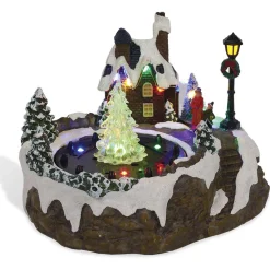 Fontaine à eau lumineuse musicale avec scène Village de Noël-Gifi Discount