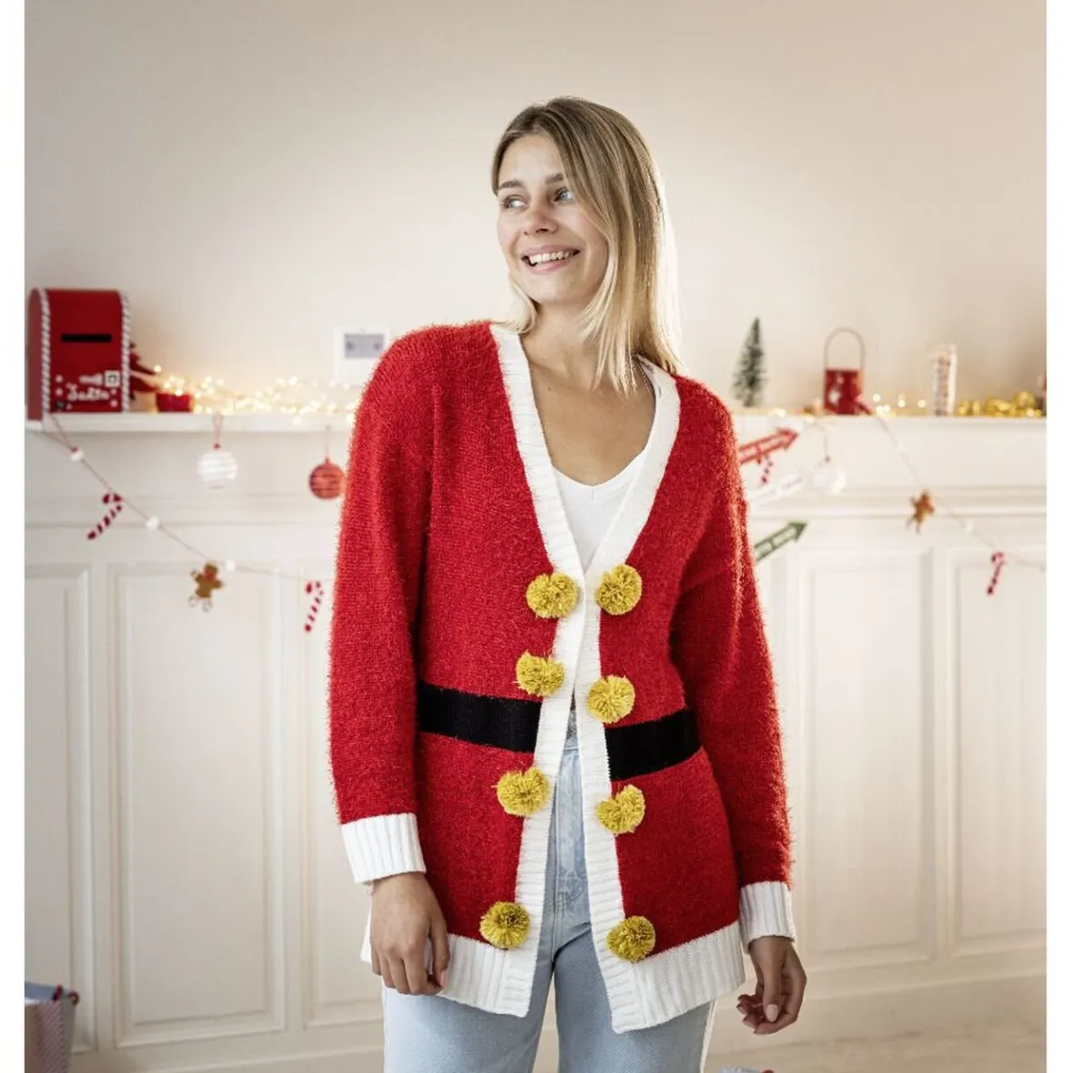 Gilet de Noël rouge adulte - Taille unique-Gifi