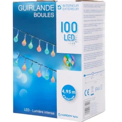 Guirlande électrique 100 boules multicolores fixes L. 4,95 m-Gifi