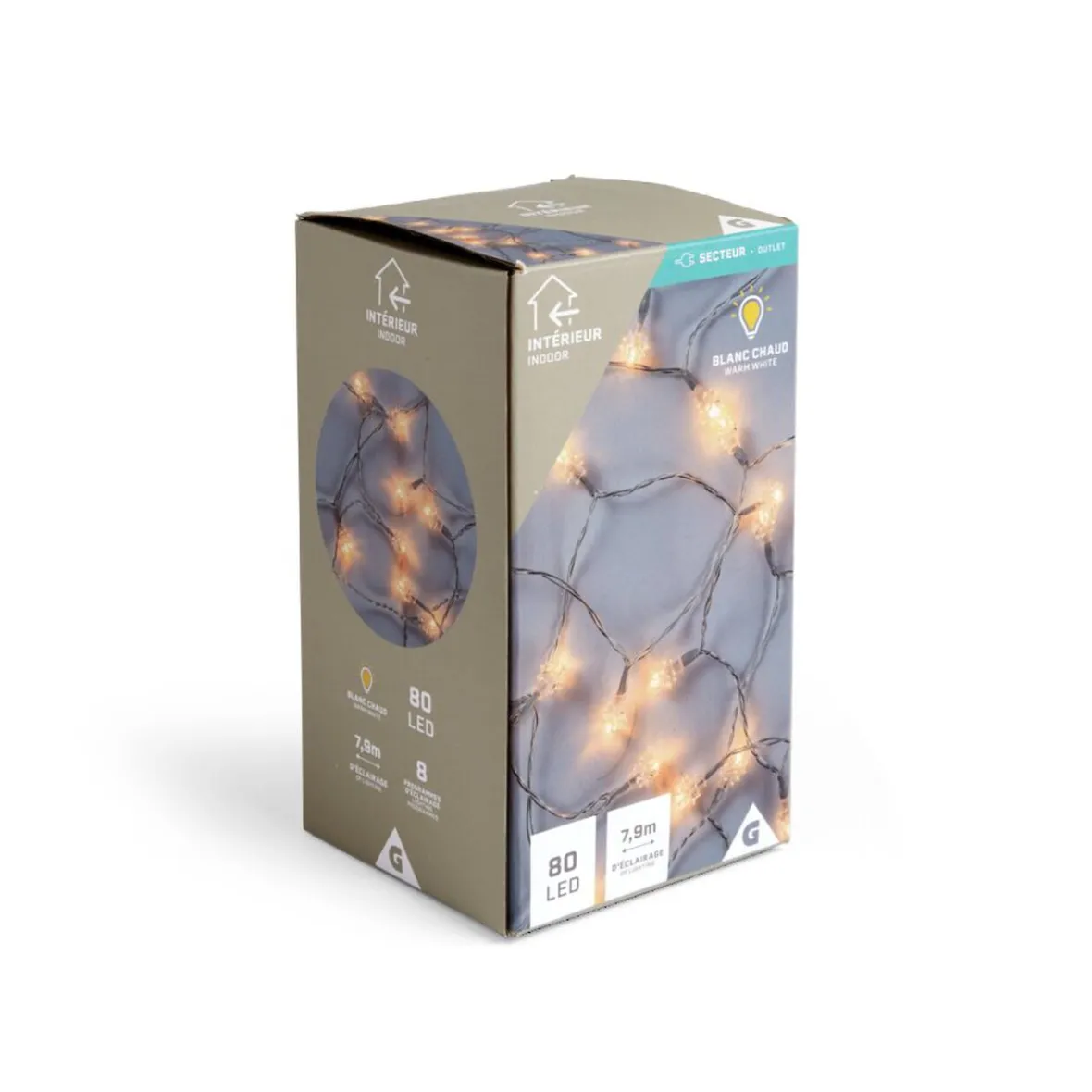 Guirlande lumineuse intérieur diamant 80LED blanc chaud 7,9m-Gifi