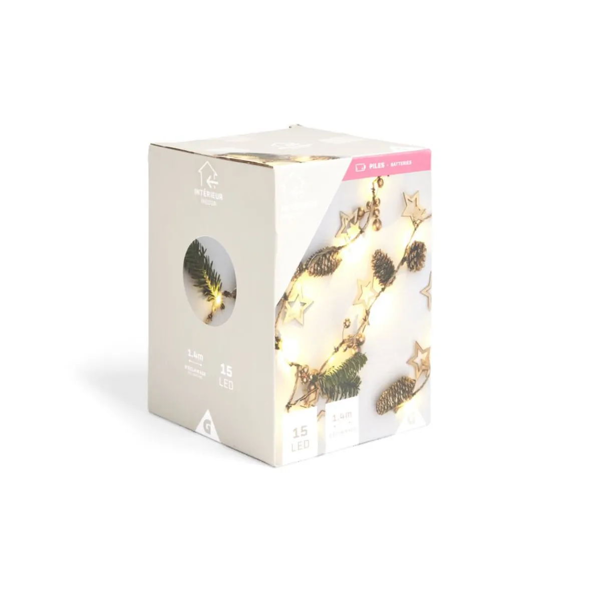 Guirlande Lumineuse intérieure pomme de pin et sapin 15LED 1,4m-Gifi New