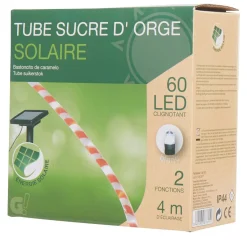 Guirlande tube solaire sucre d'orge blanc rouge L. 4m-Gifi Outlet