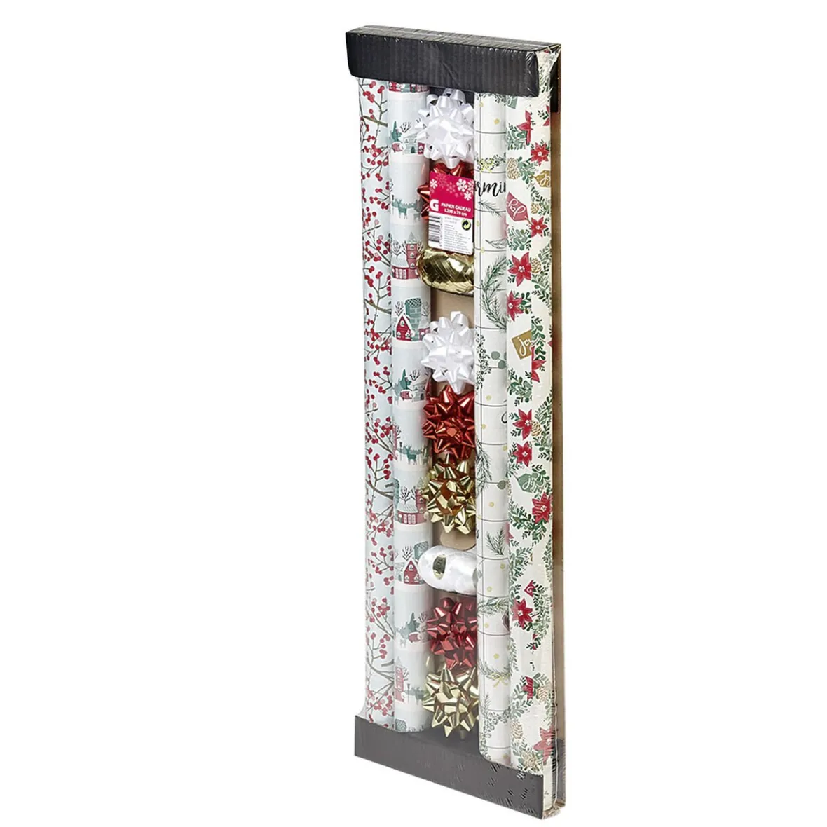 Kit complet noeud bolduc papier cadeau blanc argentée doré-Gifi Outlet