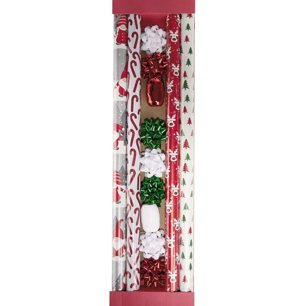 Kit papier cadeau x4 bolduc x2 noeud x7 motif tradition-Gifi