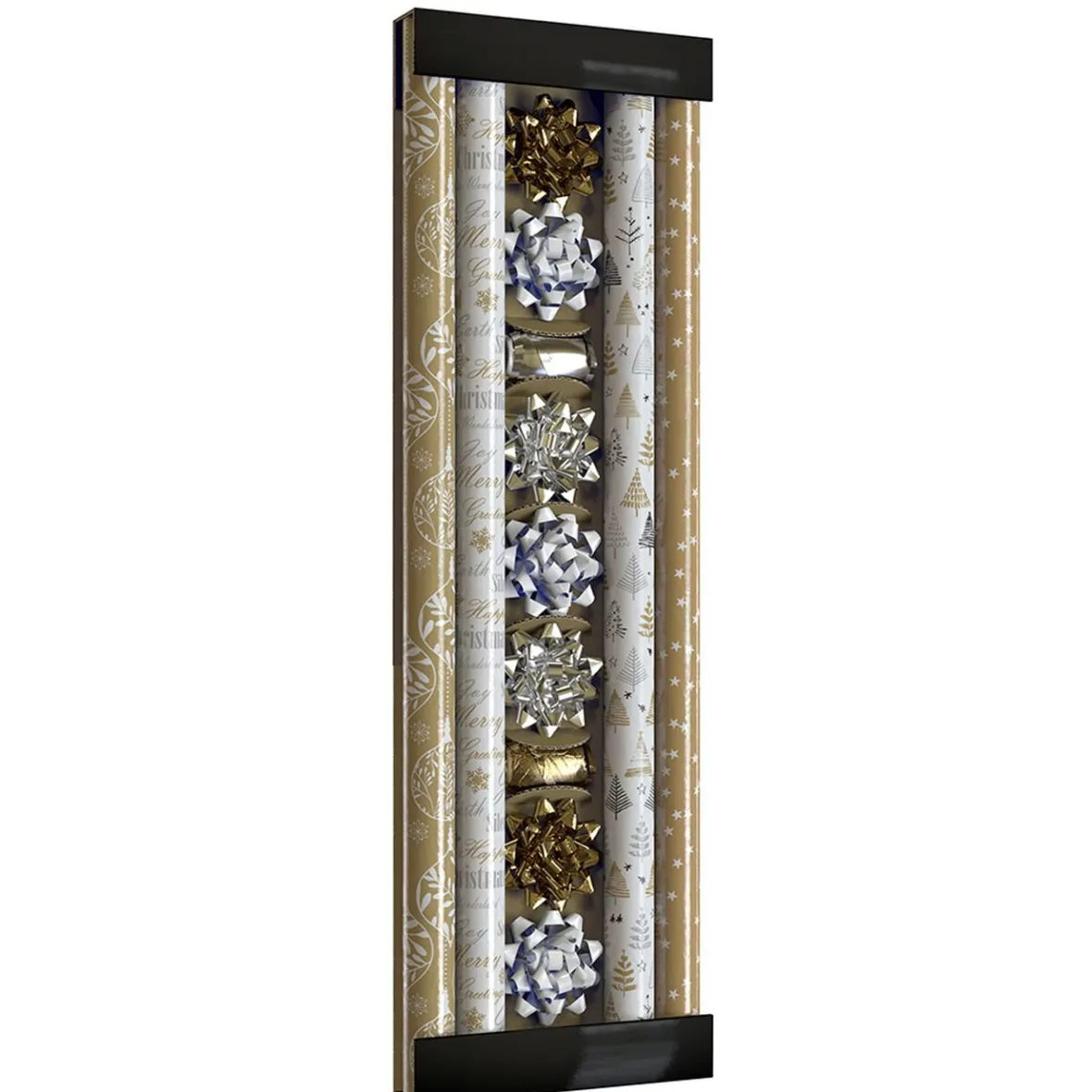 Kit papier cadeau x4 bolduc x2 noeud x7 gris argenté-Gifi New