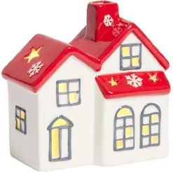 Maison lumineuse 1LED céramique rouge et blanc H12,3cm-Gifi Clearance