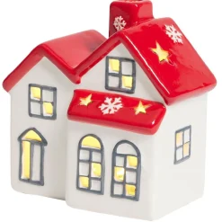 Maison lumineuse 1LED céramique rouge et blanc H12,3cm-Gifi Clearance