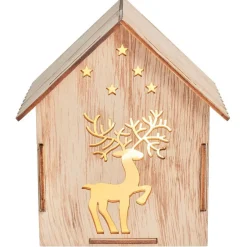 Maison lumineuse Noël en bois motif cerf 5LED blanc chaud H10,5cm-Gifi Discount