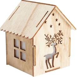 Maison lumineuse Noël en bois motif cerf 5LED blanc chaud H10,5cm-Gifi Discount