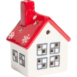 Maisonnette lumineuse 1LED céramique rouge et blanc H12cm-Gifi New