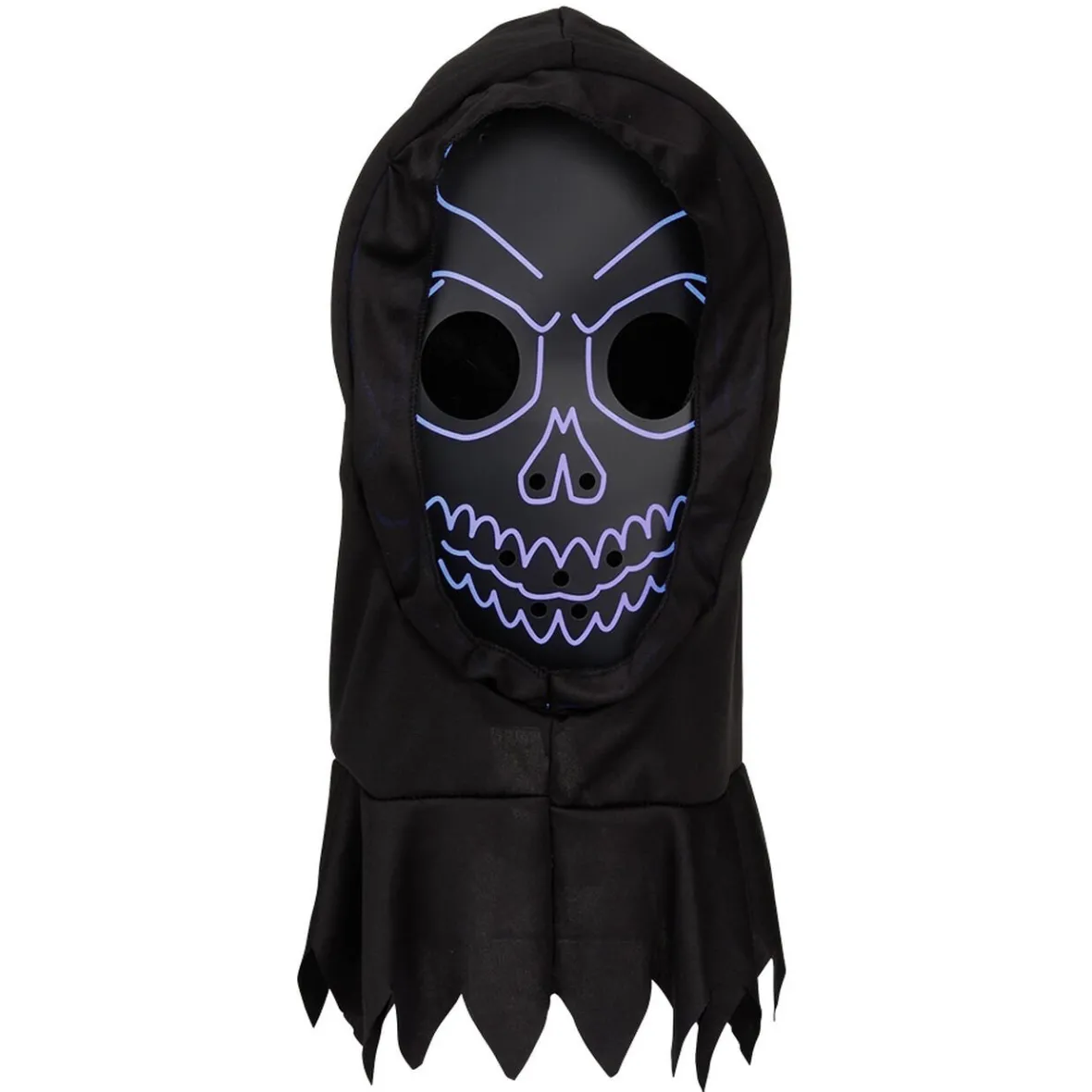 Masque adulte Halloween tête de mort LED avec cagoule noir-Gifi Sale