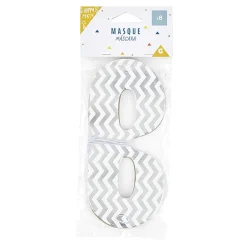Masque de fête motif zig zag noir, blanc et argenté en carton x 8-Gifi Online