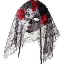 Masque squelette adulte jour des morts calavera fleur rouge et noir-Gifi Outlet