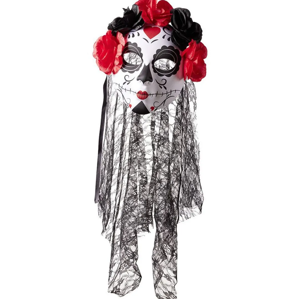 Masque squelette adulte jour des morts calavera fleur rouge et noir-Gifi Outlet