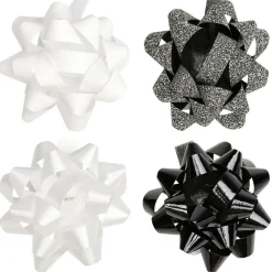 Noeud brillant blanc noir doré pour emballage cadeau x8-Gifi Online