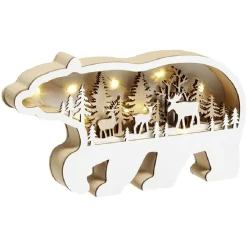 Ours lumineux Noël en bois paysage 8LED blanc chaud 23x3xH13cm-Gifi Best