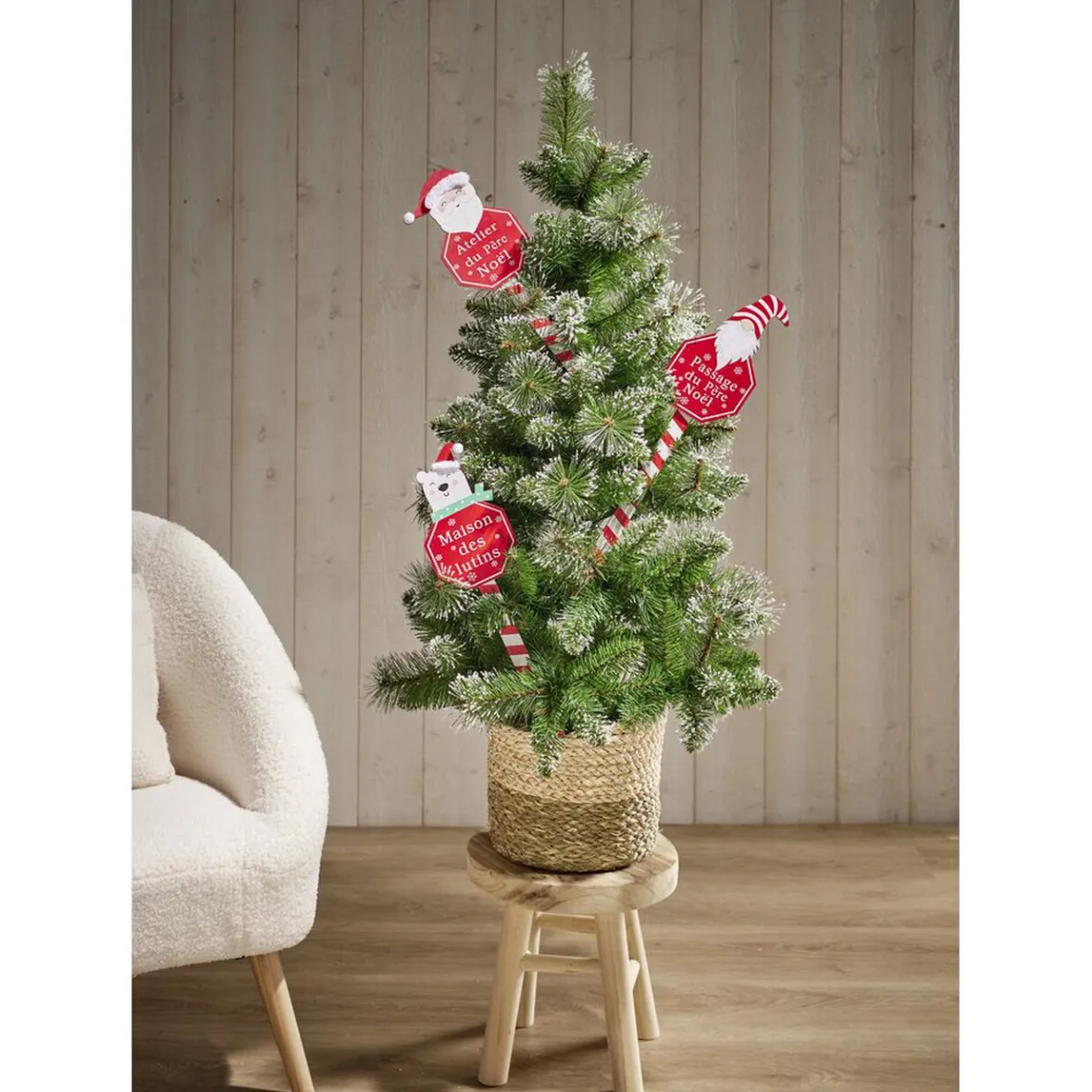Pancarte de Noël en bois rouge et blanc H50cm-Gifi Outlet