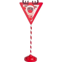 Pancarte de signalisation renne de Noël métal rouge et blanc H59cm-Gifi New