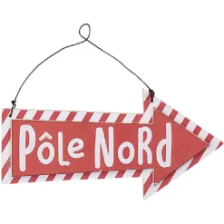 Pancarte Flèche Pôle Nord à suspendre en bois rouge blanc-Gifi Online